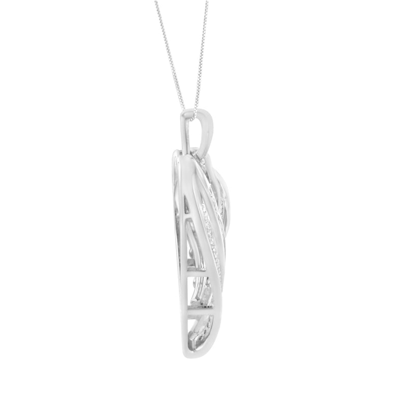 .925 Sterling Silver 3/4 Cttw Round and Baguette-Cut Diamond Open Heart 18" Pendant Necklace (I-J Color, I2-I3 Clarity)