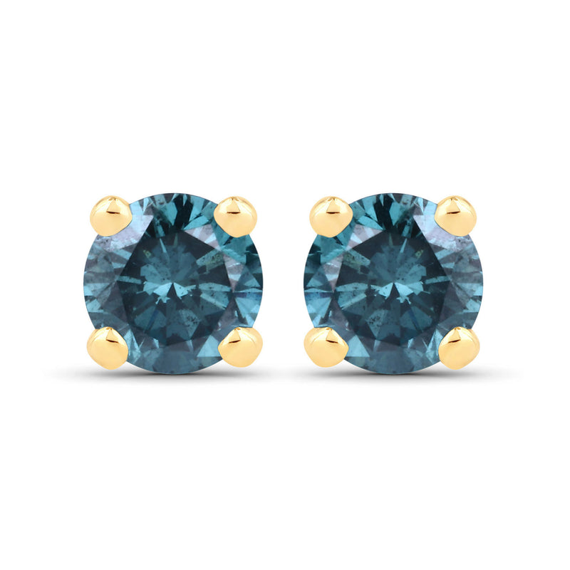 0.32 Carat Genuine Blue Diamond 14K Yellow Gold Earrings