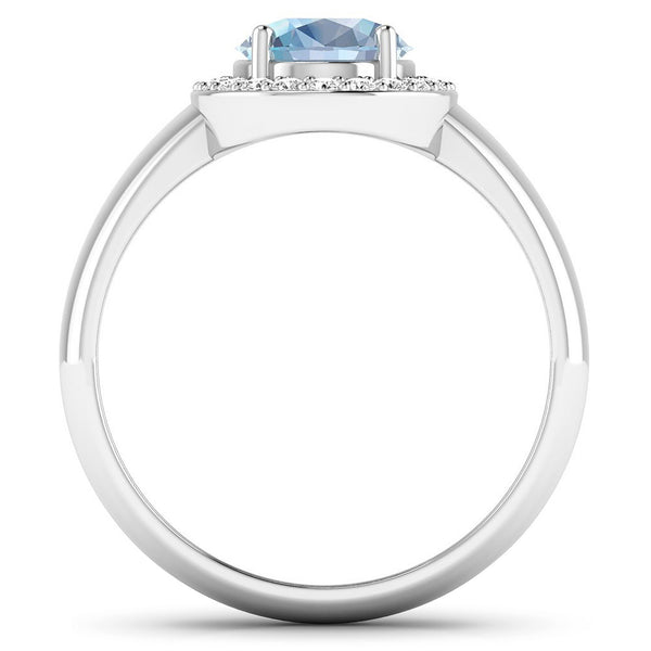 1.62 Carat Genuine Aquamarine and White Diamond 14K White Gold Ring