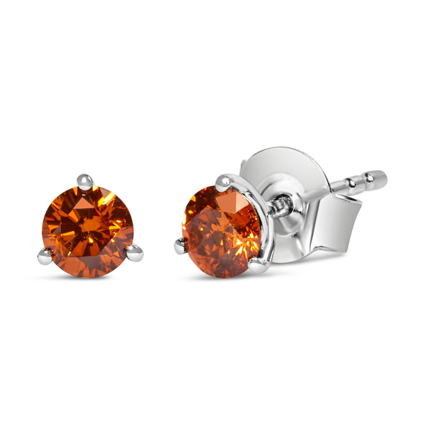 14K White Gold 1/2 Cttw Lab-Grown Round Brilliant-Cut Orange Diamond Classic 3-Prong Martini set Stud Earrings (Orange Color, VS1-VS2 Clarity)