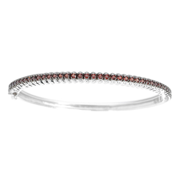 Natural Garnet Bangle Bracelet Sterling Silver in Box Clasp