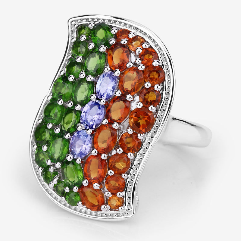 4.18 Carat Genuine Multi Stones .925 Sterling Silver Ring