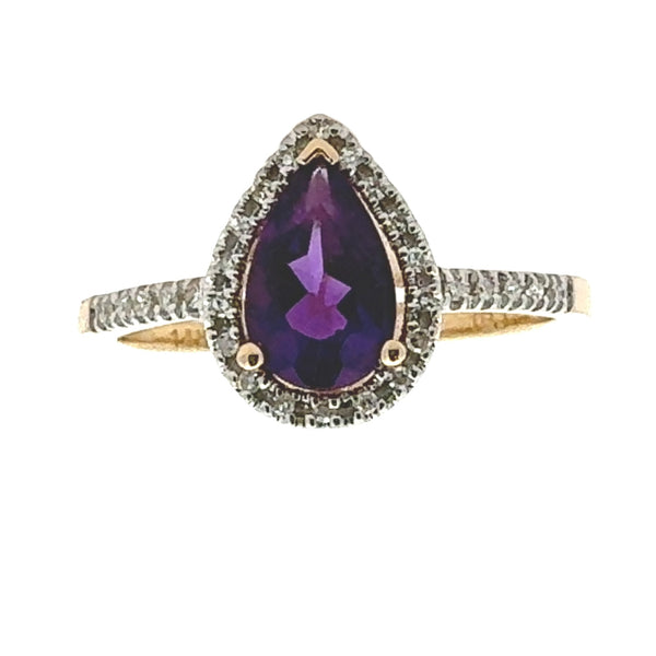 Natural .98ct Amethyst Diamond Ring 14KT Yellow Gold