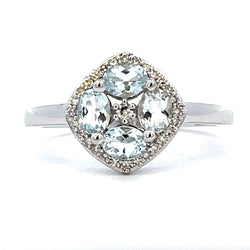 Natural .15ct Aquamarine Diamond Ring 14KT White Gold