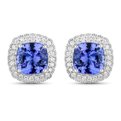 5.98 Carat Genuine Tanzanite and White Diamond 14K White Gold Earrings