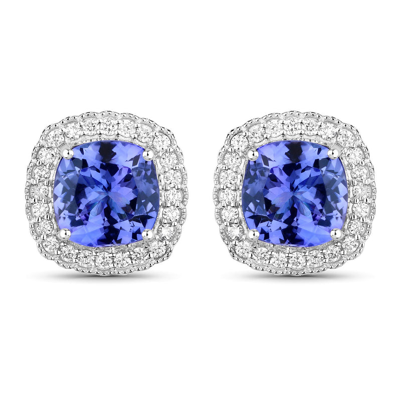 5.98 Carat Genuine Tanzanite and White Diamond 14K White Gold Earrings