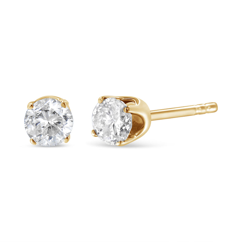AGS Certified 1/2 Cttw Round Brilliant-Cut Diamond 14K Yellow Gold Classic 4-Prong Solitaire Stud Earrings (L-M Color, I1-I2 Clarity)