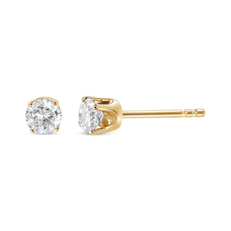 AGS Certified 1/2 Cttw Round Brilliant-Cut Diamond 14K Yellow Gold Classic 4-Prong Solitaire Stud Earrings (L-M Color, I1-I2 Clarity)