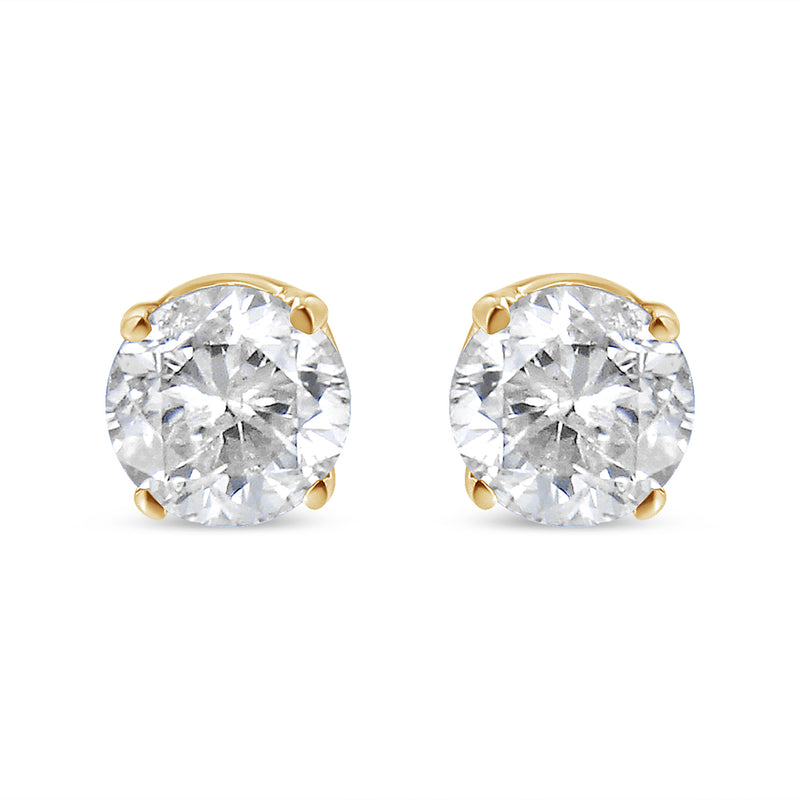AGS Certified 1/2 Cttw Round Brilliant-Cut Diamond 14K Yellow Gold Classic 4-Prong Solitaire Stud Earrings (L-M Color, I1-I2 Clarity)
