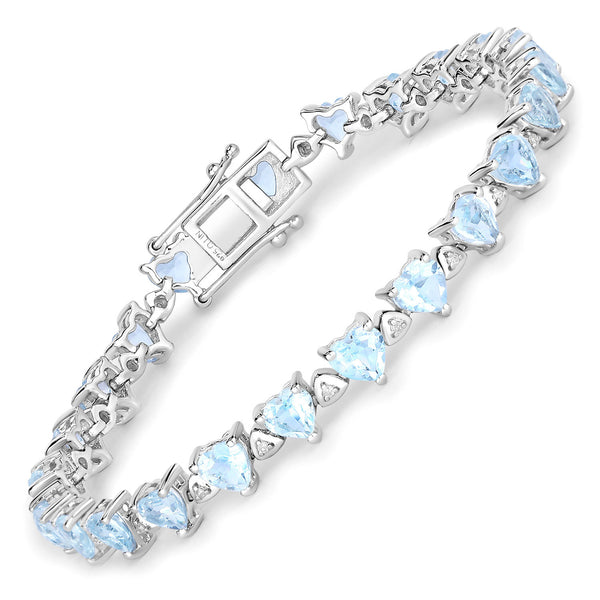 11.62 Carat Genuine Blue Topaz and White Diamond .925 Sterling Silver Bracelet