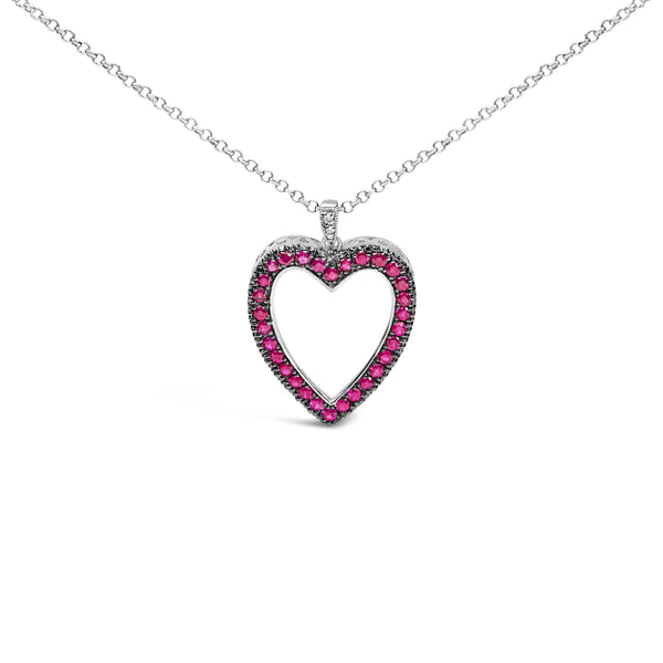 18K 1/3 Cttw Diamond and Red Ruby Open Heart with Black Rhodium 18" Pendant Necklace (G-H Color, VS2-SI1 Clarity)