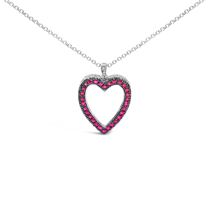 18K 1/3 Cttw Diamond and Red Ruby Open Heart with Black Rhodium 18" Pendant Necklace (G-H Color, VS2-SI1 Clarity)