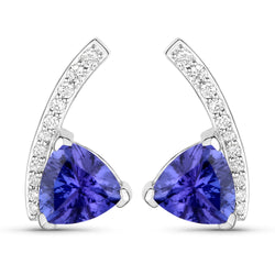 3.77 Carat Genuine Tanzanite and White Diamond 14K White Gold Earrings