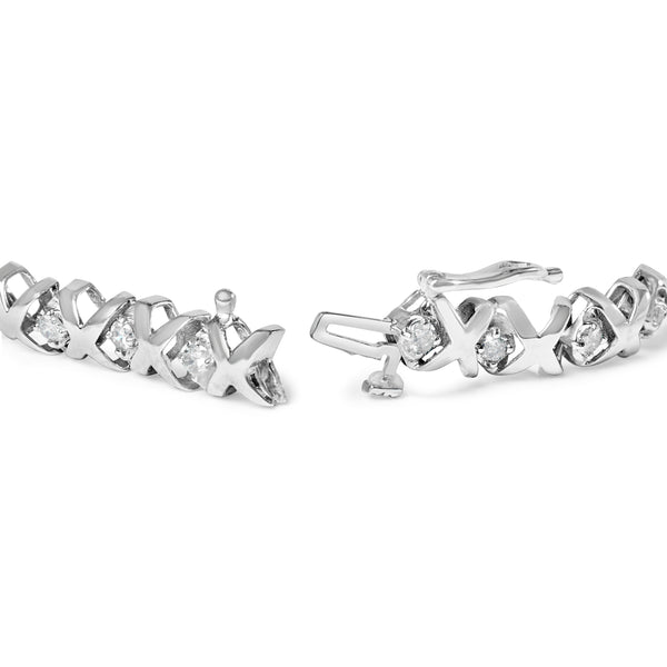 10K White Gold 1 1/2 Cttw Diamond Alternating Diamond and X-Link 7.5" Tennis Bracelet (H-I Color, I2-I3 Clarity)