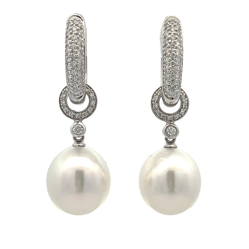 South Sea Pearl Diamond Dangle Earrings 18KT White Gold