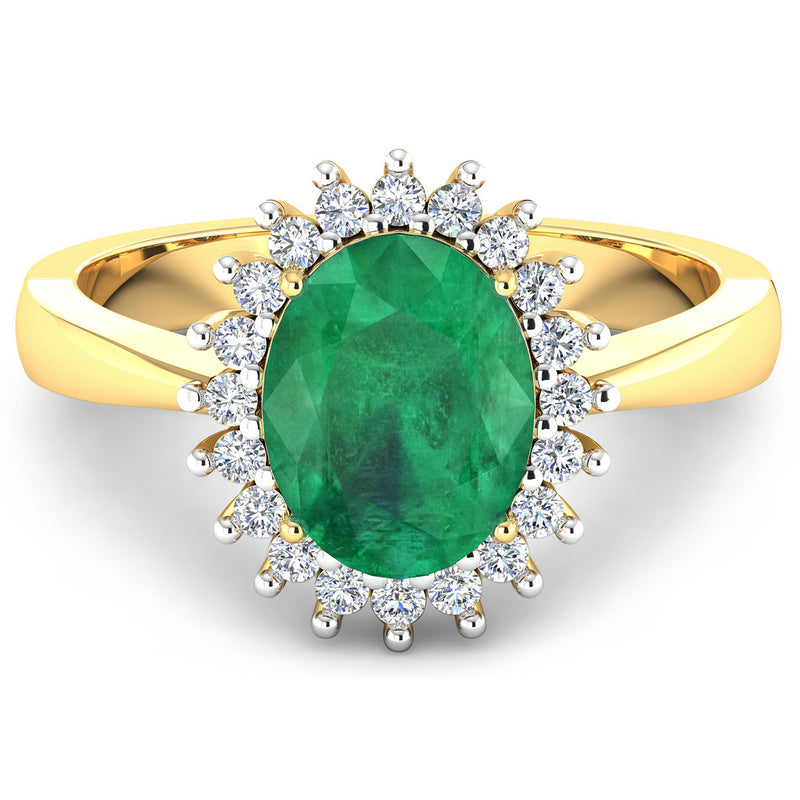 1.39 Carat Genuine Zambian Emerald and White Diamond 14K Yellow Gold Ring