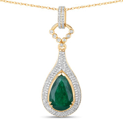 IGI Certified 4.30 Carat Genuine Zambian Emerald and White Diamond 14K Yellow Gold Pendant