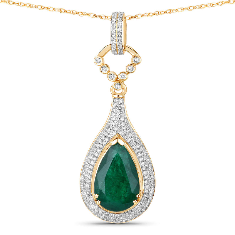 IGI Certified 4.30 Carat Genuine Zambian Emerald and White Diamond 14K Yellow Gold Pendant