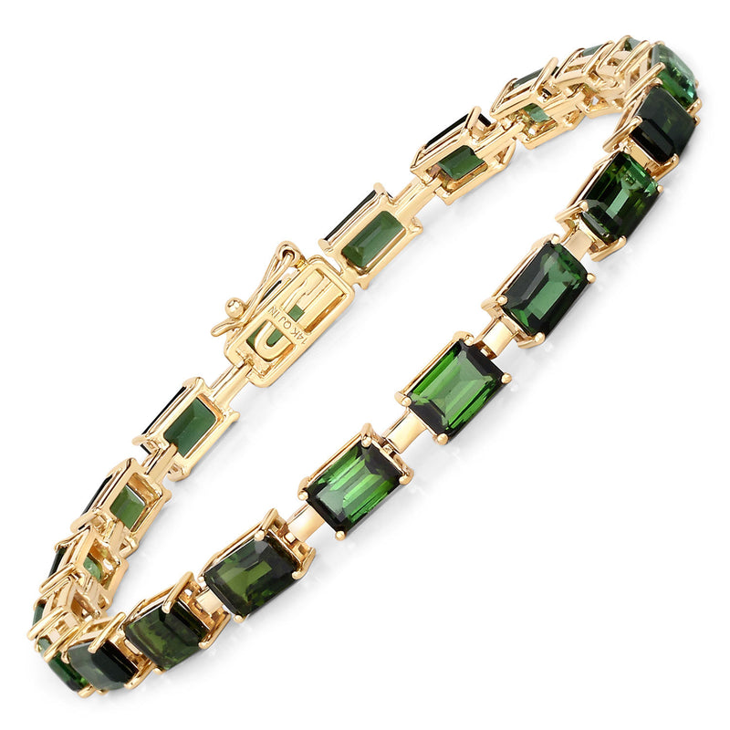 12.00 Carat Genuine Green Tourmaline 14K Yellow Gold Bracelet