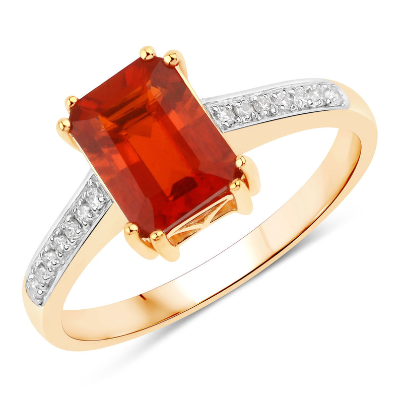 1.11 Carat Genuine Fire Opal and White Diamond 14K Yellow Gold Ring