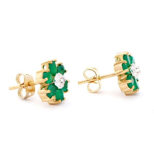 1.82 ctw Green Agate & Diamonds 18K Gold Plated Designer Earrings