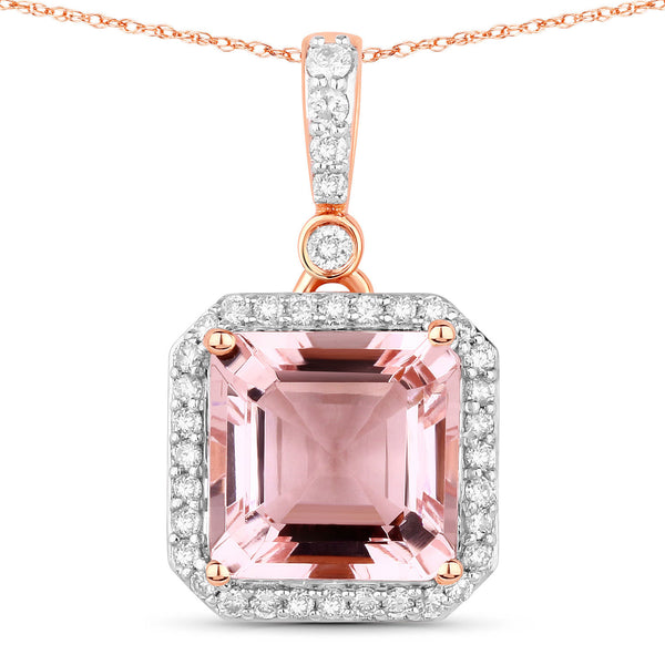 2.51 Carat Genuine Morganite and White Diamond 14K Rose Gold Pendant