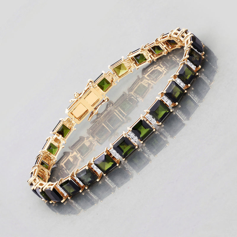 17.75 Carat Genuine Green Tourmaline and White Diamond 14K Yellow Gold Bracelet