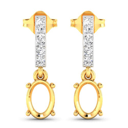 0.14 Carat Genuine White Diamond 14K Yellow Gold Semi Mount Earrings - holds 7x5mm Oval Gemstones