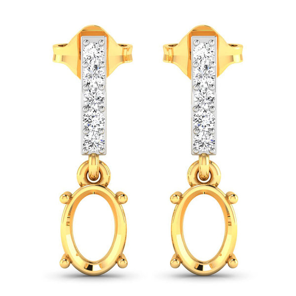 0.14 Carat Genuine White Diamond 14K Yellow Gold Semi Mount Earrings - holds 7x5mm Oval Gemstones