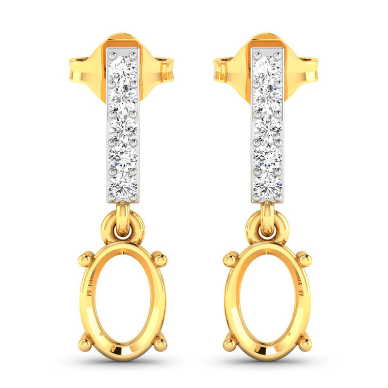 0.14 Carat Genuine White Diamond 14K Yellow Gold Semi Mount Earrings - holds 7x5mm Oval Gemstones