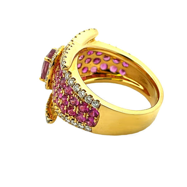 3.75ct Pink Sapphire Diamond Ring 18KT Yellow Gold