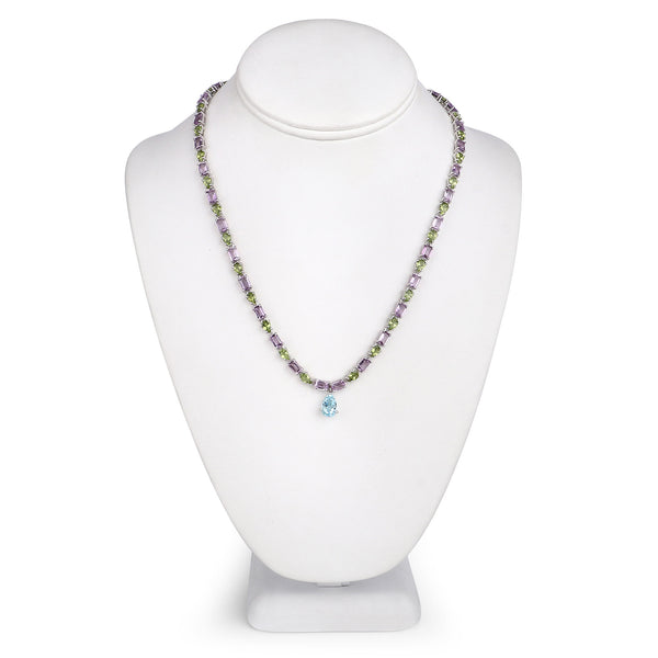 32.50 Carat Genuine Multi Stones .925 Sterling Silver Necklace