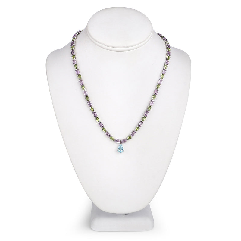 32.50 Carat Genuine Multi Stones .925 Sterling Silver Necklace