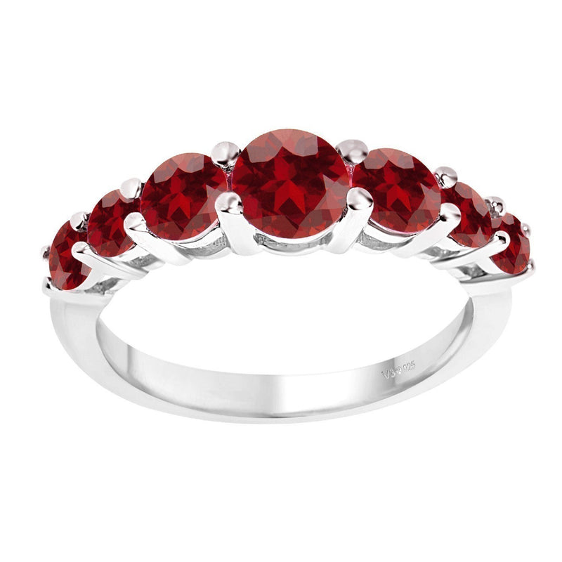 Sterling Silver with Natural Garnet Seven Stone Band Ring