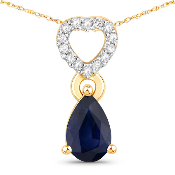 0.46 Carat Genuine Blue Sapphire And White Diamond 10K Yellow Gold Pendant