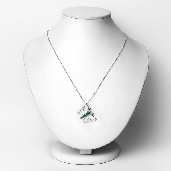 0.51 Carat Genuine Emerald and White Zircon .925 Sterling Silver Necklace