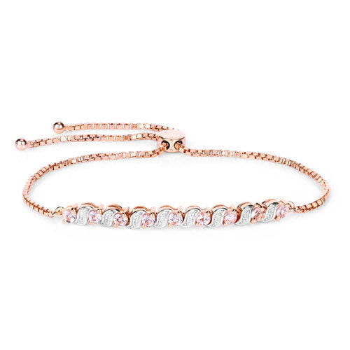 0.89 Carat Genuine Morganite and White Topaz .925 Sterling Silver Bracelet