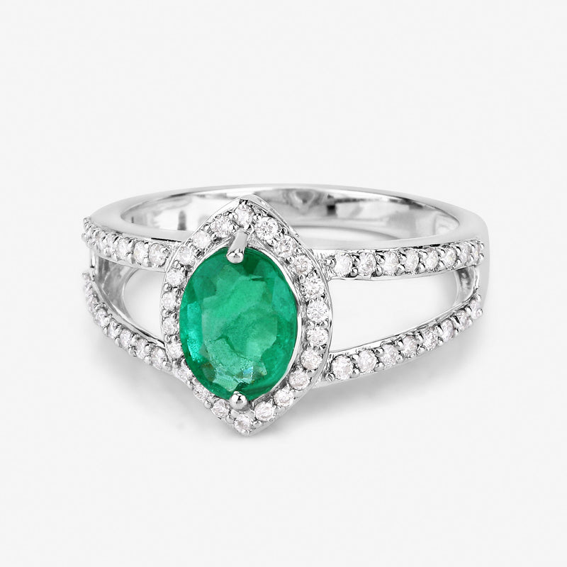 1.62 Carat Genuine Zambian Emerald and White Diamond 14K White Gold Ring