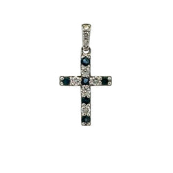 .40ct Sapphire Cross Religious Pendant 10KT White Gold