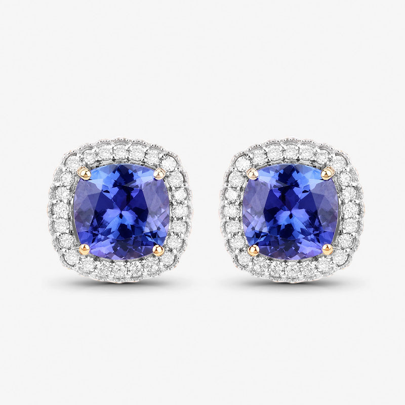 5.98 Carat Genuine Tanzanite and White Diamond 14K Yellow Gold Earrings