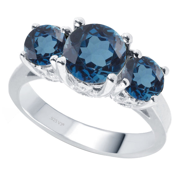 V3 Jewelry Natural London Blue Topaz & Sterling Silver Three-Stone Ring