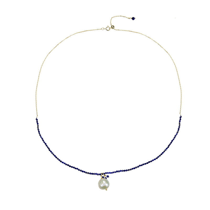 V3 Jewelry Lapis and Freshwater Pearl 18k Gold-Plated Beaded Adjustable Necklace