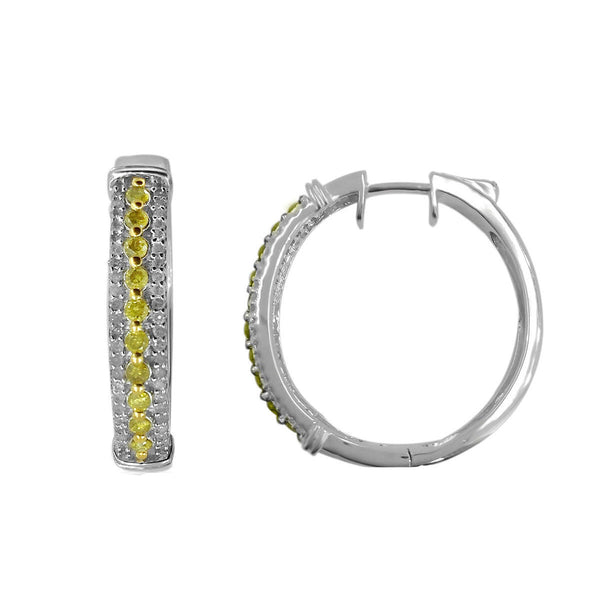 Sterling Silver with 1.00 CTTW Genuine Yellow Diamond Hoop Earring