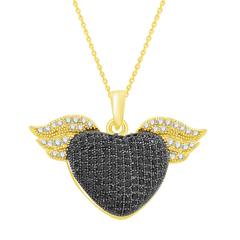 V3 Jewelry 18K Gold Plated with Natural Black Spinel and White Zircon Heart Pendant 18"