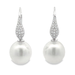 South Sea Pearl Diamond Dangle Earrings 18KT White Gold