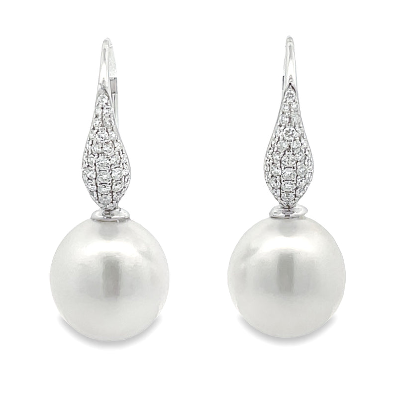 South Sea Pearl Diamond Dangle Earrings 18KT White Gold