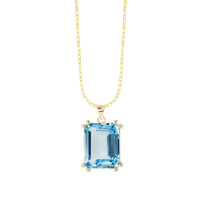 V3 Jewelry 18K Gold Plated with Emerald Cut Sky Blue Topaz Solitaire Pendant with 18" Chain for Women