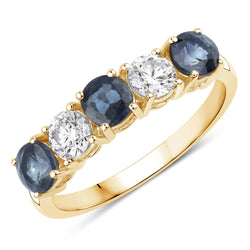 1.31 Carat Genuine Blue Sapphire and Lab Grown Diamond 14K Yellow Gold Ring