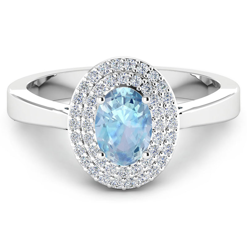 0.76 Carat Genuine Aquamarine and White Diamond 14K White Gold Ring