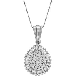 10K Yellow Gold 1/2 Cttw Round and Baguette Cut Diamond Oval Burst 18" Pendant Necklace (J-K Color, I1-I2 Clarity)